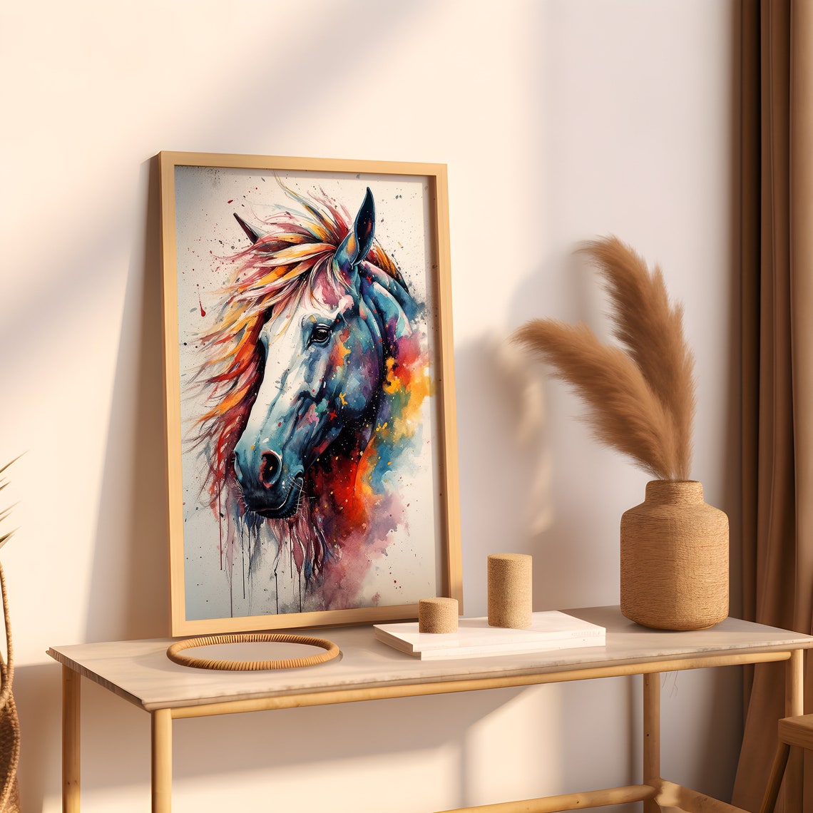 Colorful Horse Watercolor Portrait Rainbow Mane Splash Art Poster - Image 3