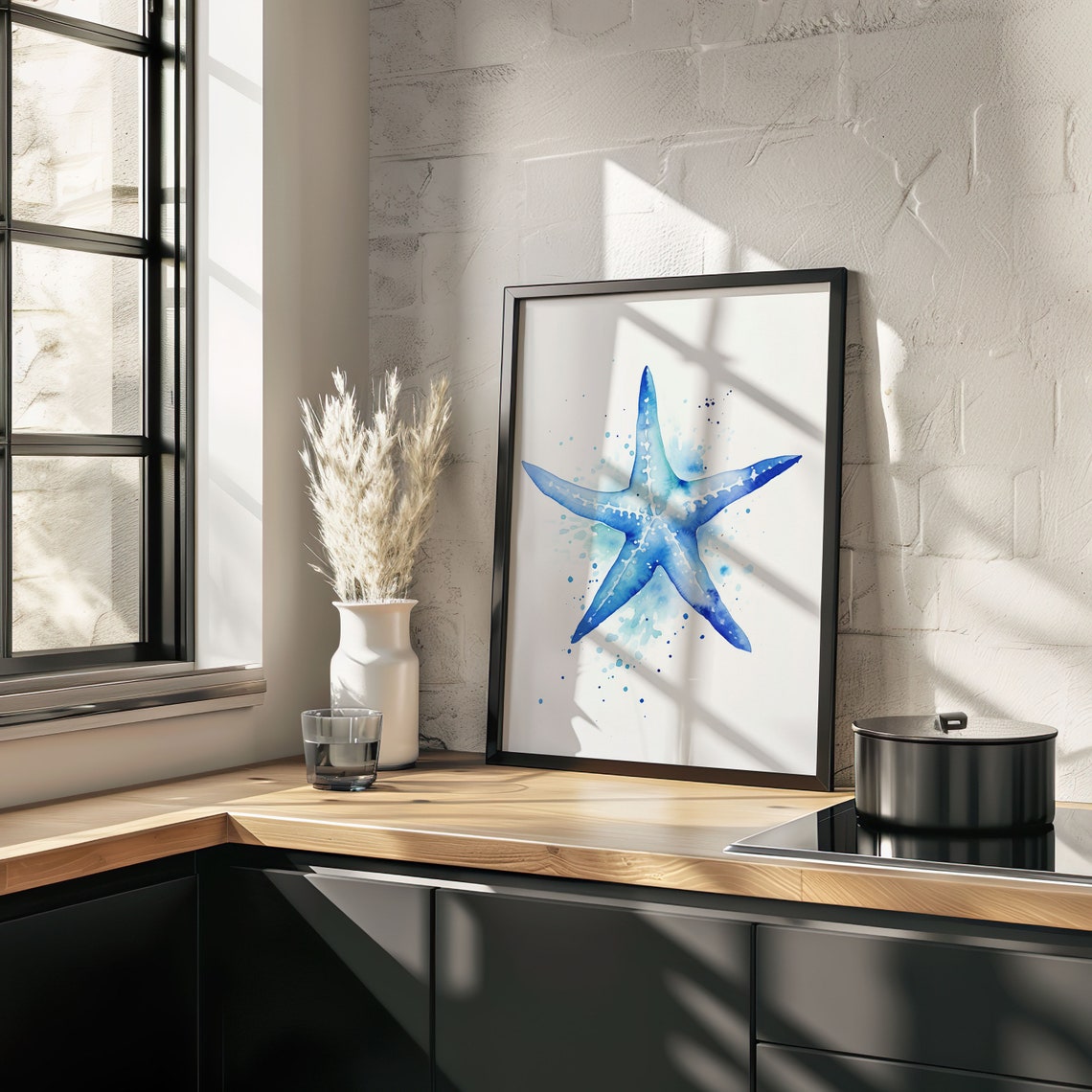 Blue Starfish Watercolor Ocean Splash Coastal Beach Art Poster - Image 5