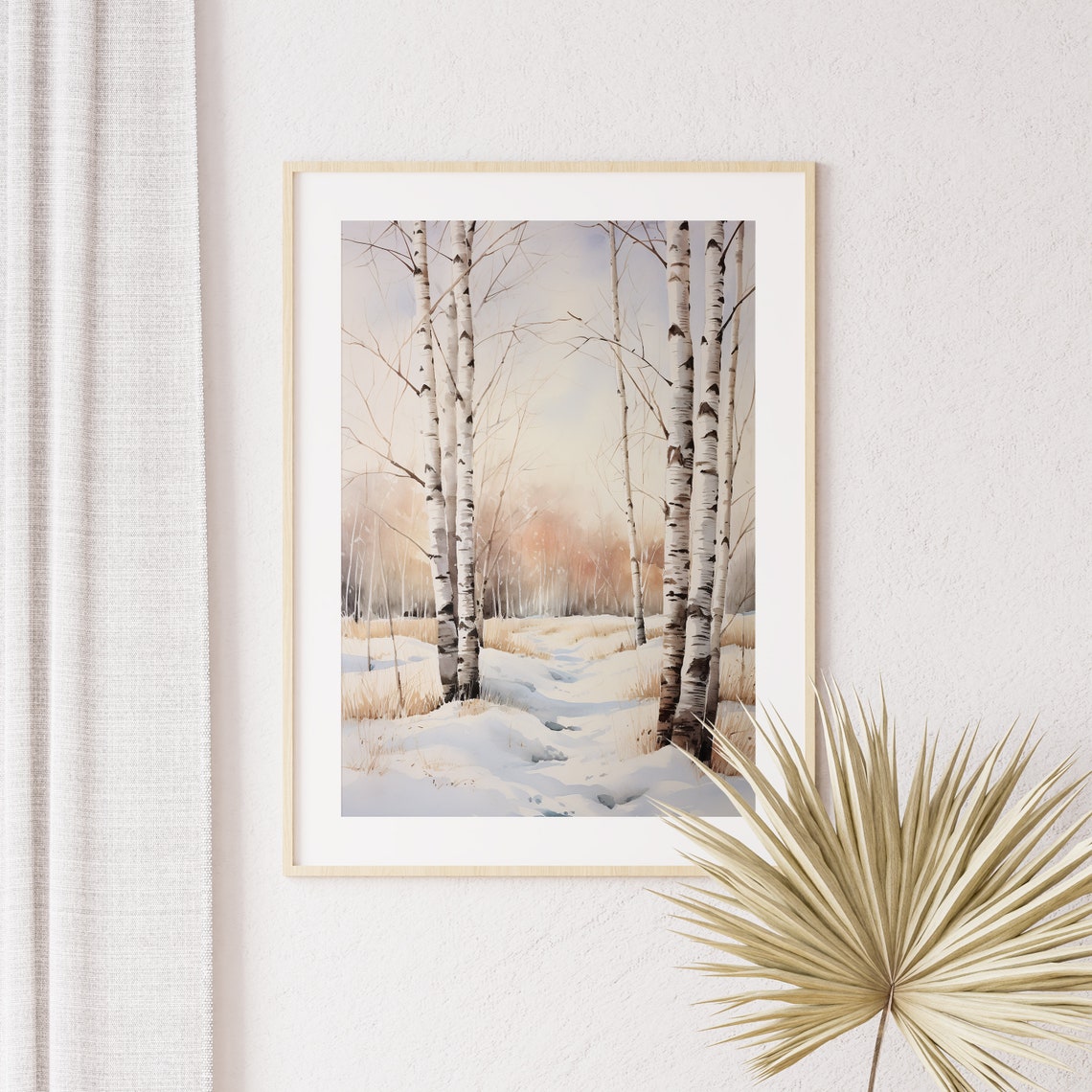 Birch Trees in Snow Watercolor Autumn Winter Glow Art Poster - Image 4