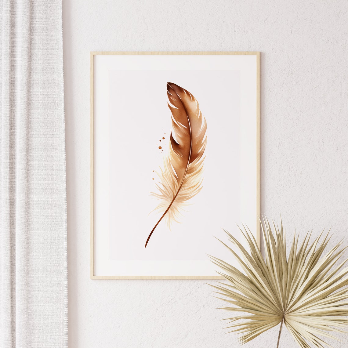 Brown Feather Watercolor Minimalist Abstract Nature Art Poster - Image 4