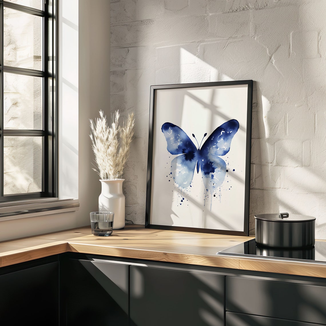 Blue Butterfly Watercolor Splash Wings Insect Garden Decor Poster - Image 5