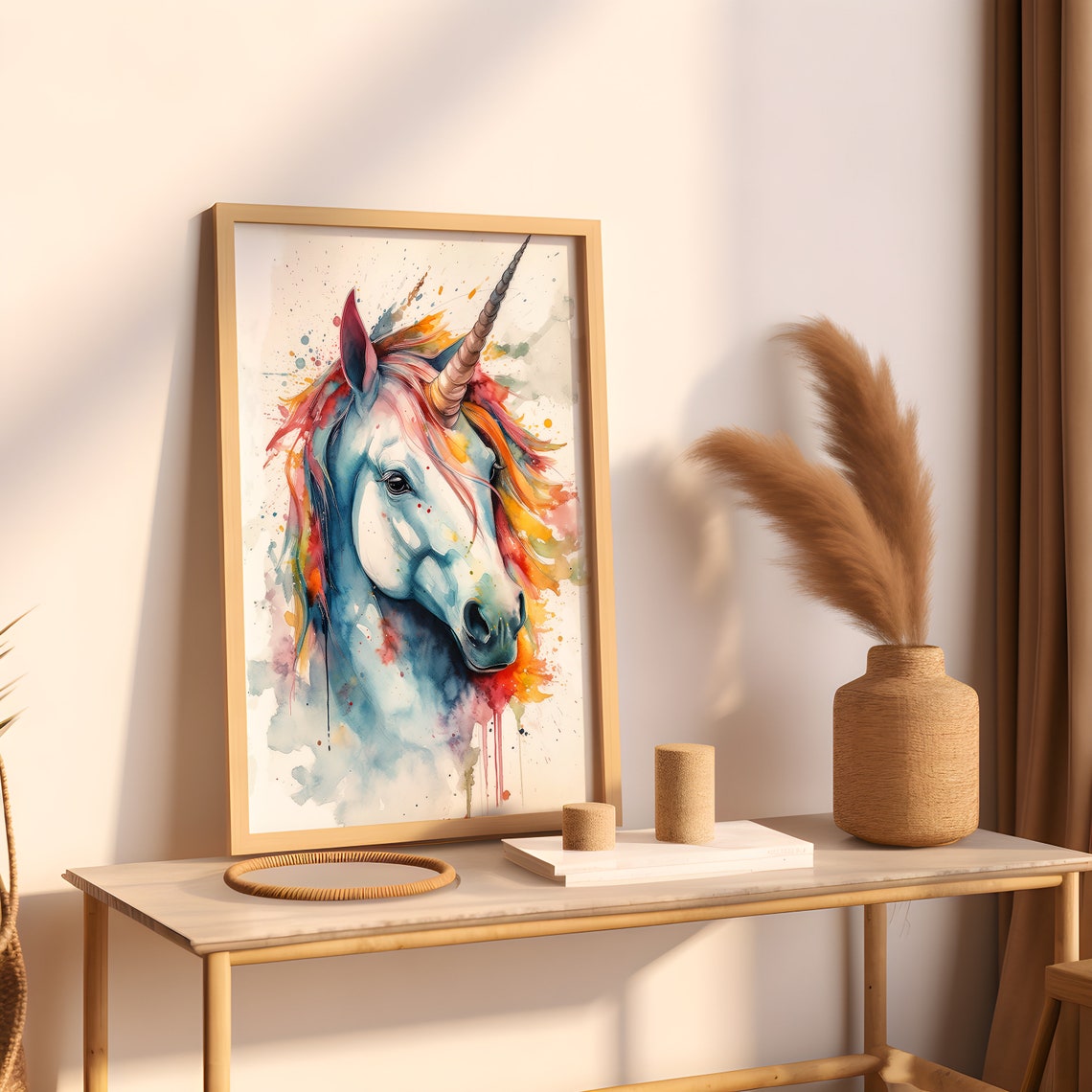 Rainbow Unicorn Watercolor Portrait Magical Fantasy Horse Art Poster - Image 3