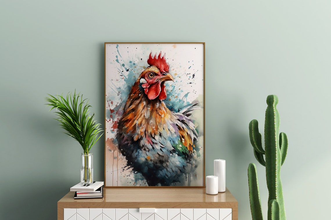 Colorful Rooster Portrait Watercolor Farm Animal Splash Poster - Image 5