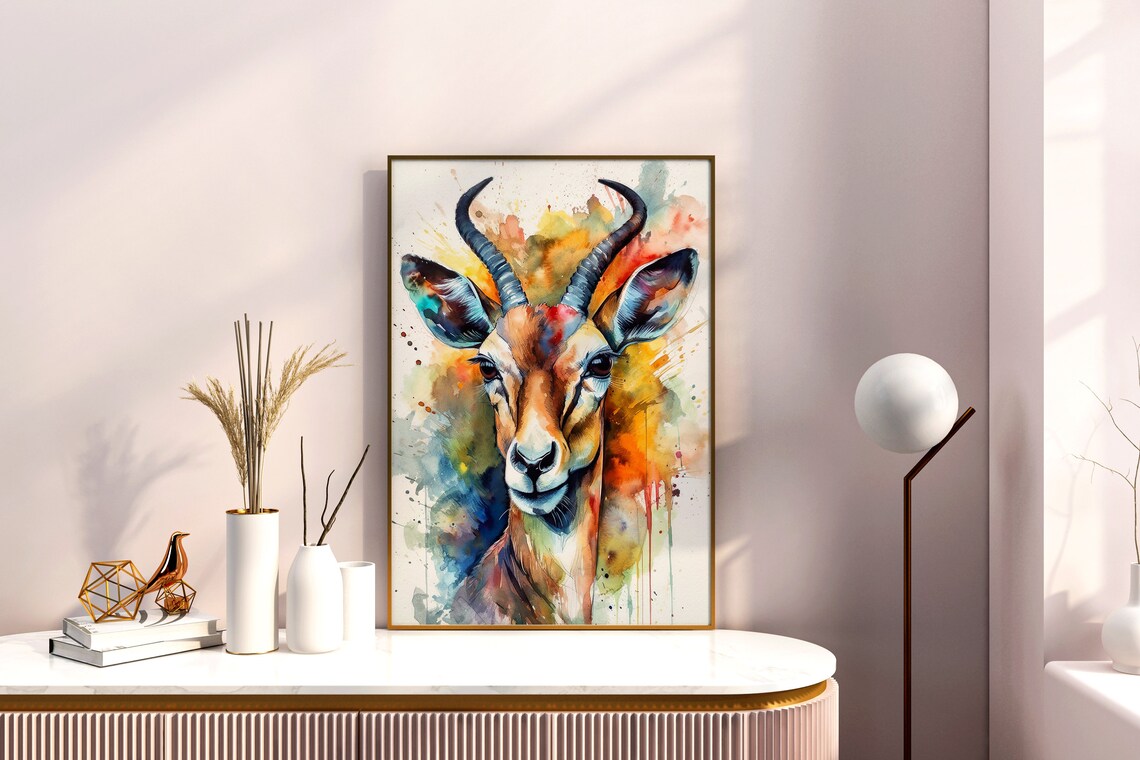 Kudu Colorful Watercolor Portrait Spiral Horned Antelope Art Poster - Image 4