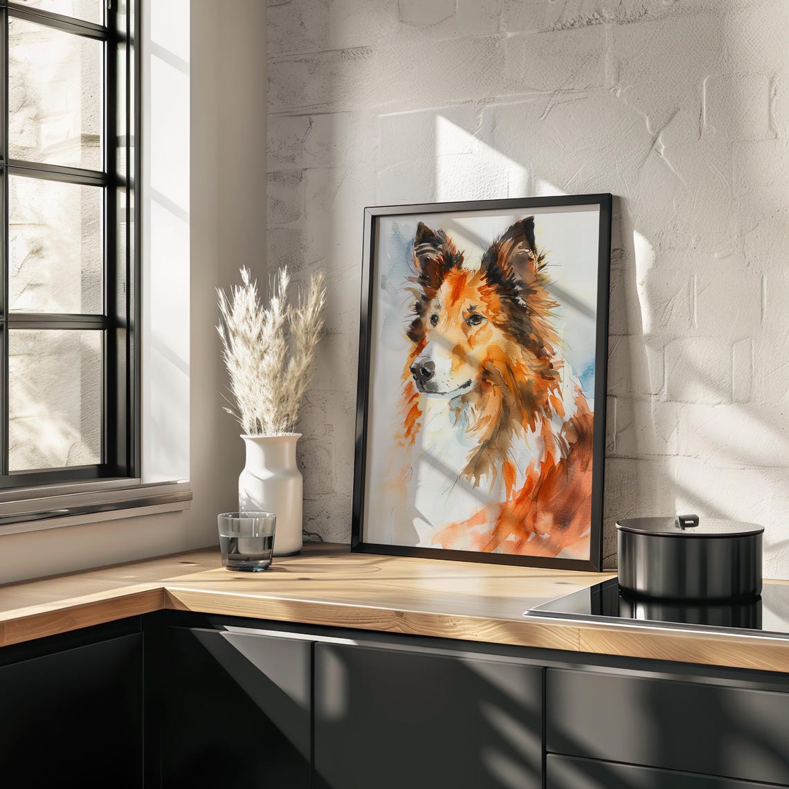 Rough Collie Watercolor Dog Portrait Sable Fur Breed Art Poster - Image 3