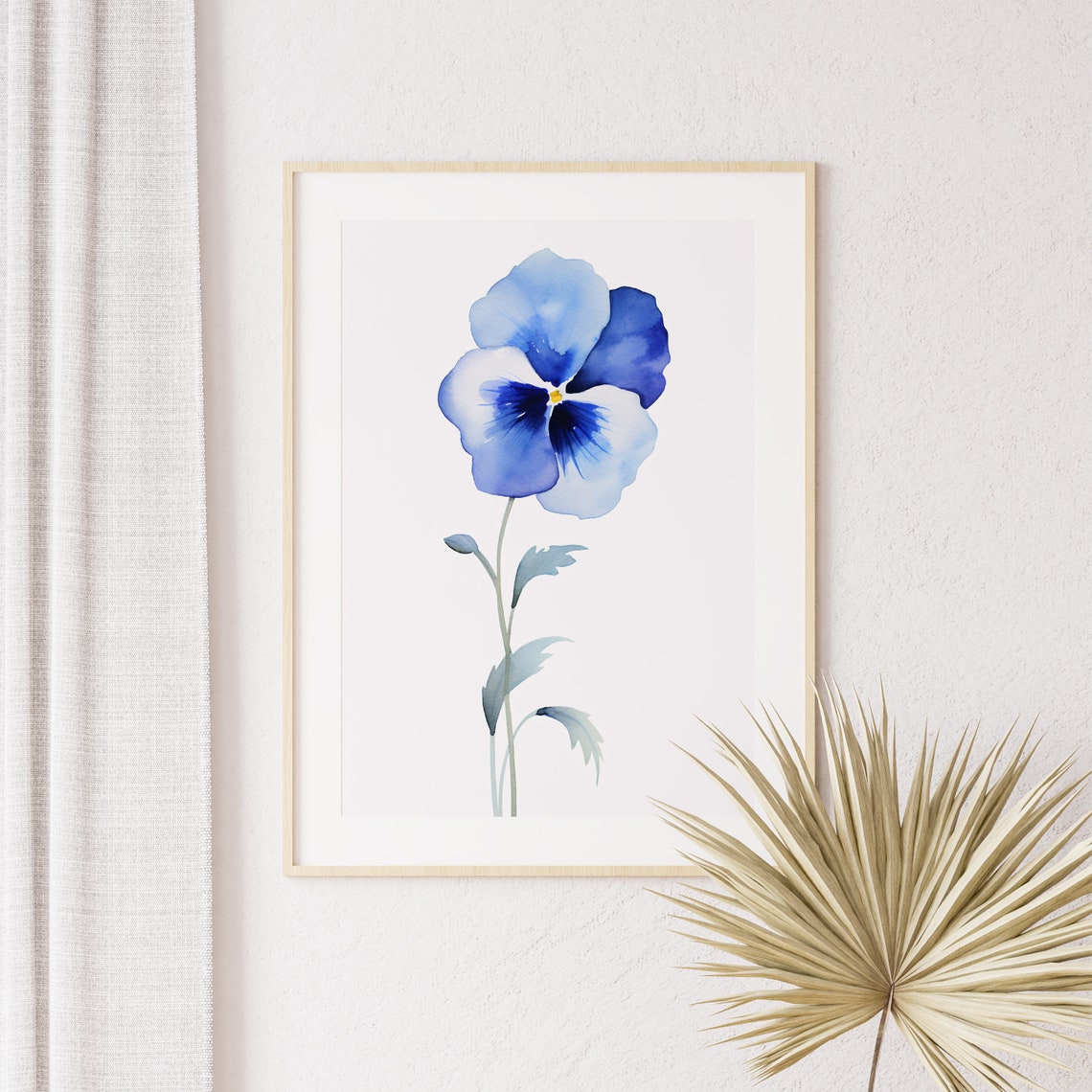 Blue Pansy Watercolor Single Flower Dark Center Minimalist Art Poster - Image 3
