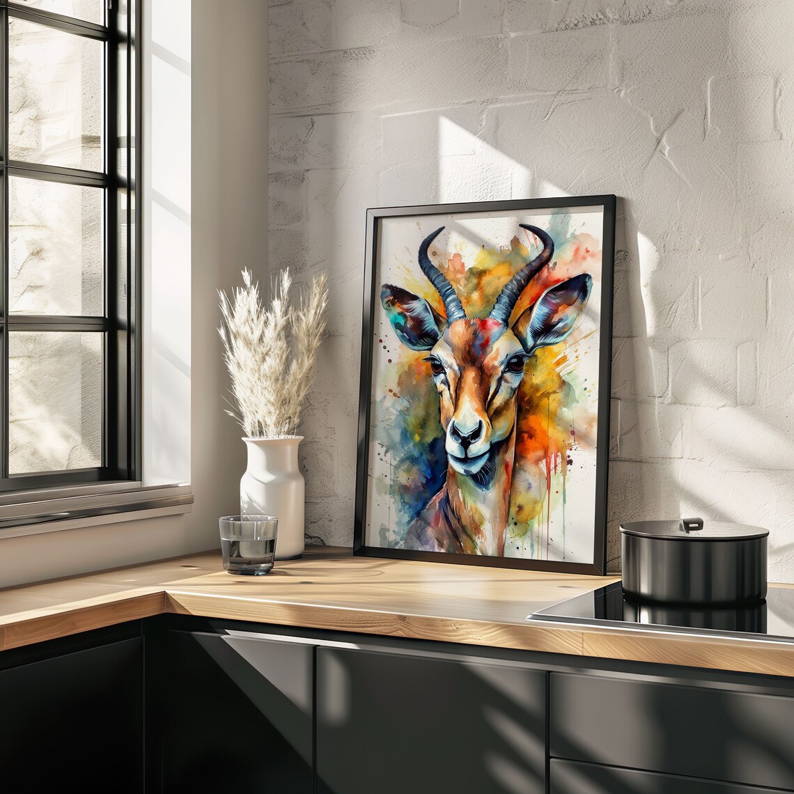 Kudu Colorful Watercolor Portrait Spiral Horned Antelope Art Poster - Image 3