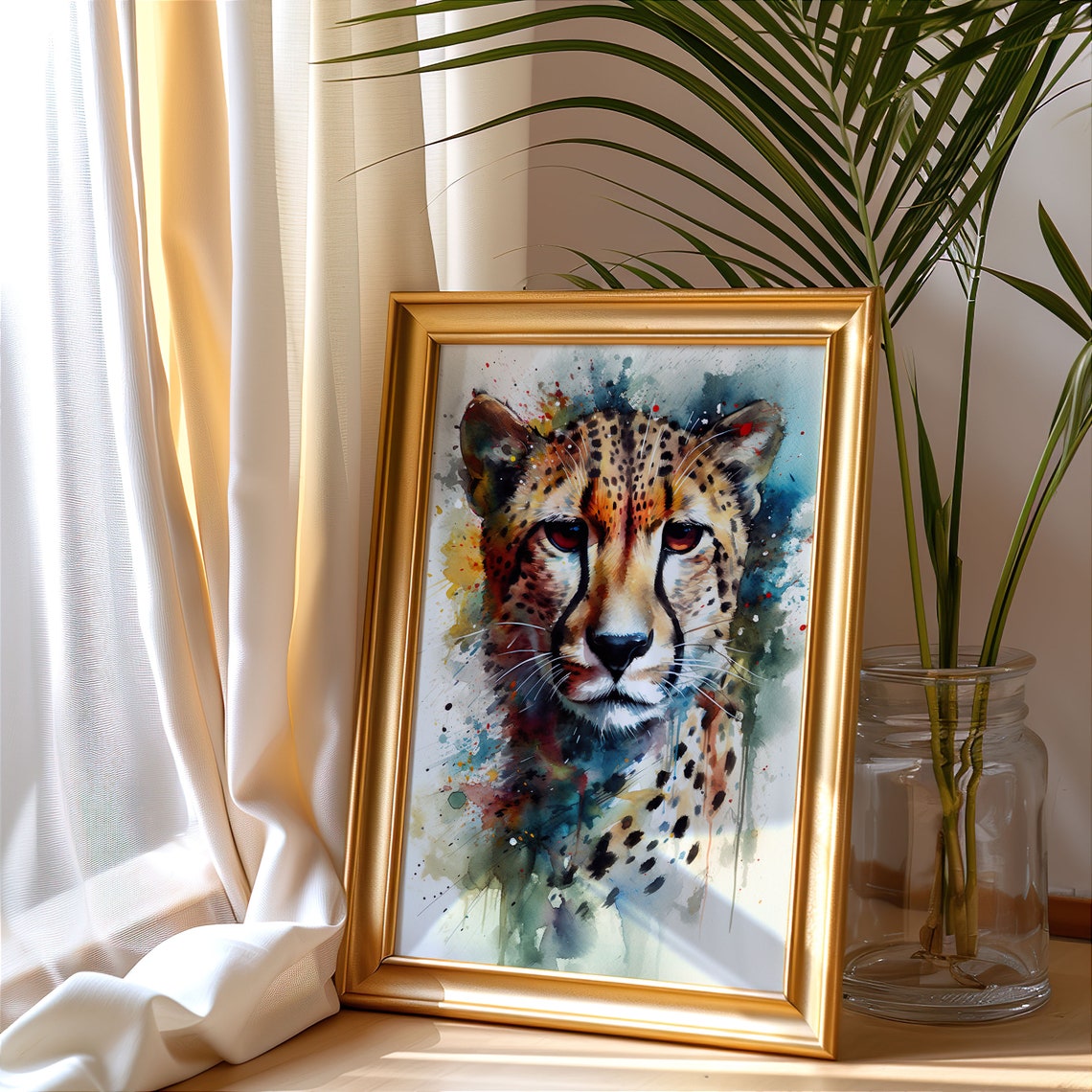 Cheetah Face Front View Watercolor Wildlife Big Cat Art Poster - Image 3