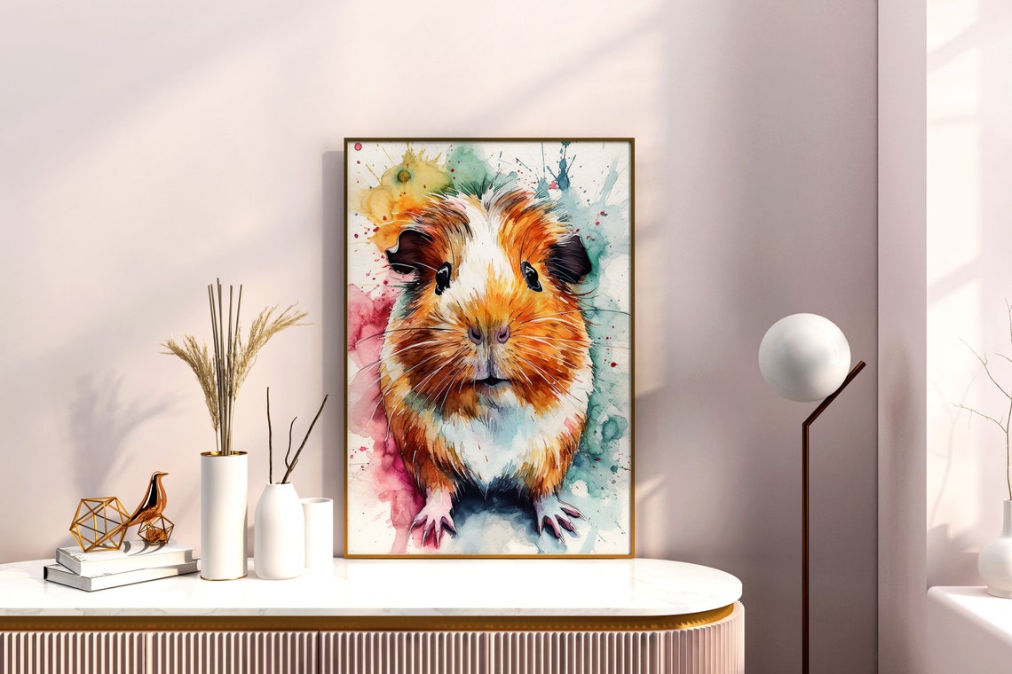 Adorable Guinea Pig Watercolor Portrait Cute Small Pet Art Poster - Image 5
