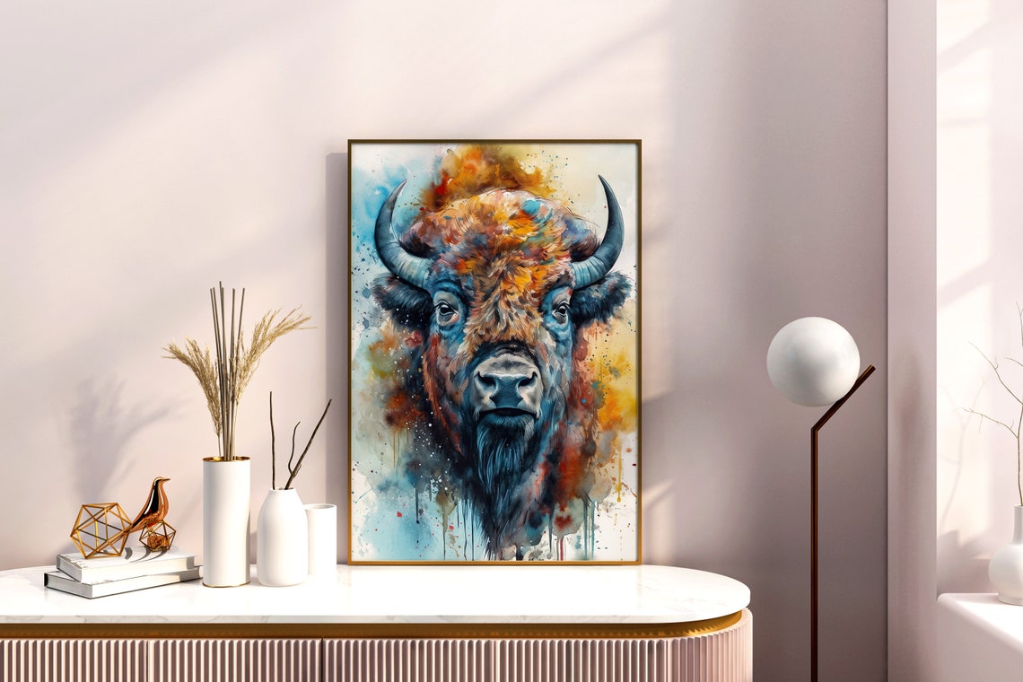 American Bison Watercolor Portrait Buffalo Wildlife Art Poster - Image 4