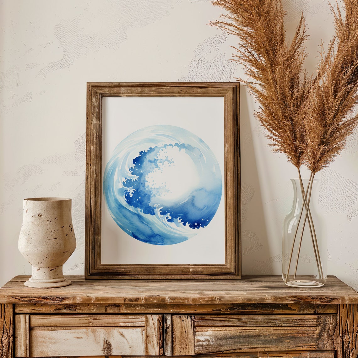 Blue Ocean Wave Circle Watercolor Minimalist Surf Decor Poster - Image 5