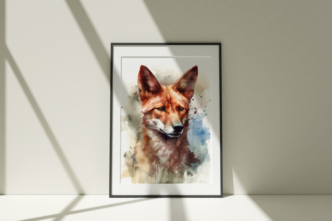 Wild Dog Watercolor Portrait Amber Eyes Rustic Wildlife Art Poster - Image 2