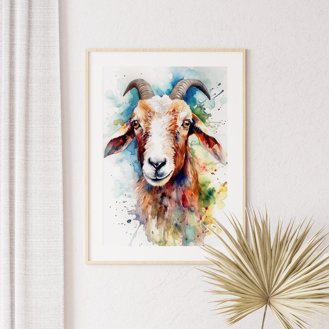 Friendly Goat Portrait Colorful Watercolor Farm Animal Poster - Image 4