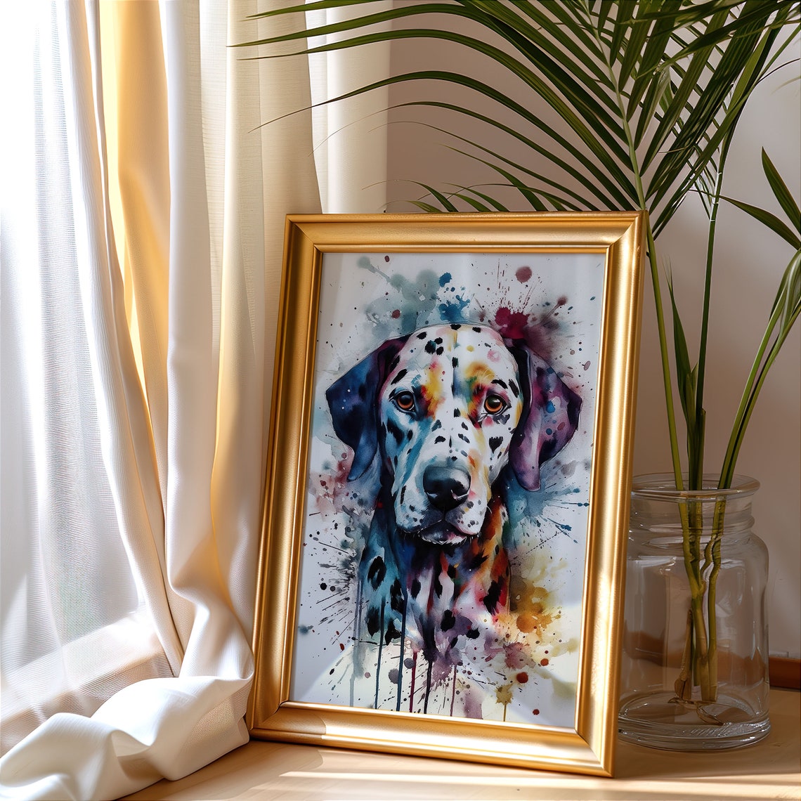 Spotted Dalmatian Dog Portrait Colorful Watercolor Pet Poster - Image 5