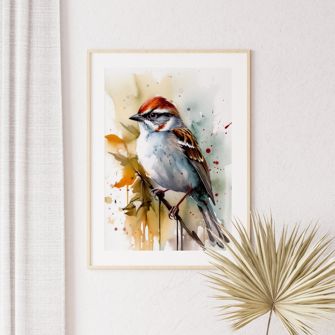 Chestnut Capped Sparrow Watercolor Perched Branch Bird Poster - Image 3
