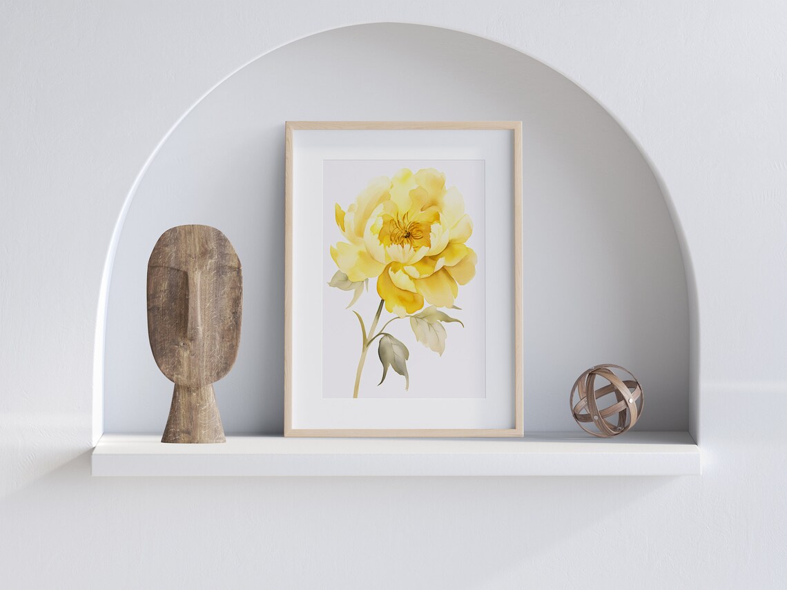 Yellow Peony Single Bloom Bright Watercolor Cheerful Floral Poster - Image 4