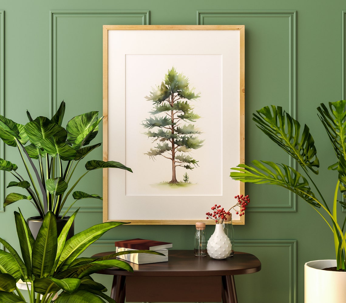 Young Pine Tree Minimalist Watercolor Simple Botanical Art Poster - Image 2