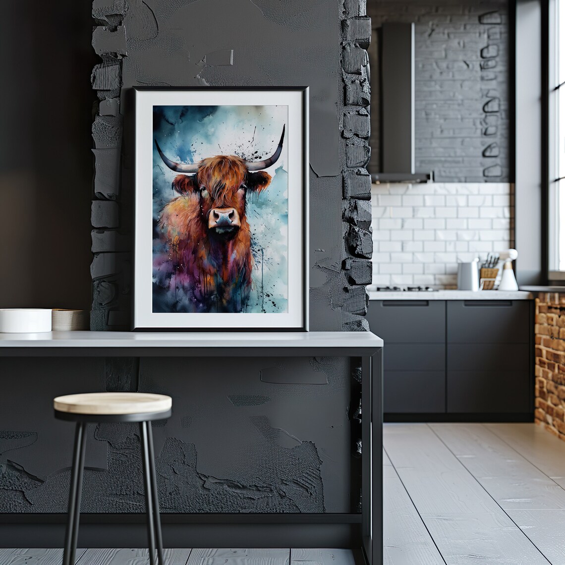 Highland Cow Watercolor Portrait Shaggy Brown Farm Art Poster - Image 3