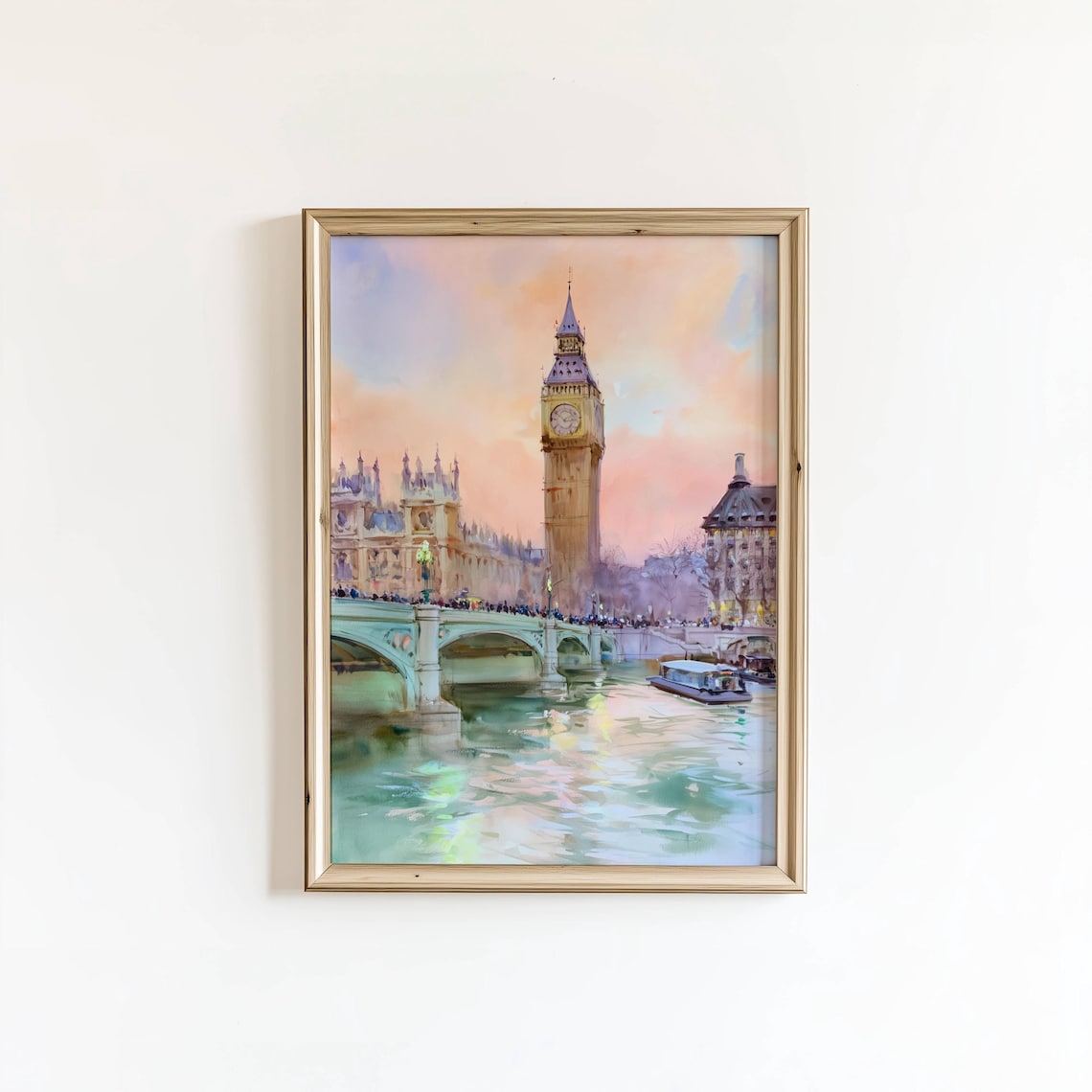 Big Ben Westminster Bridge Watercolor London Cityscape Sunset Art Poster