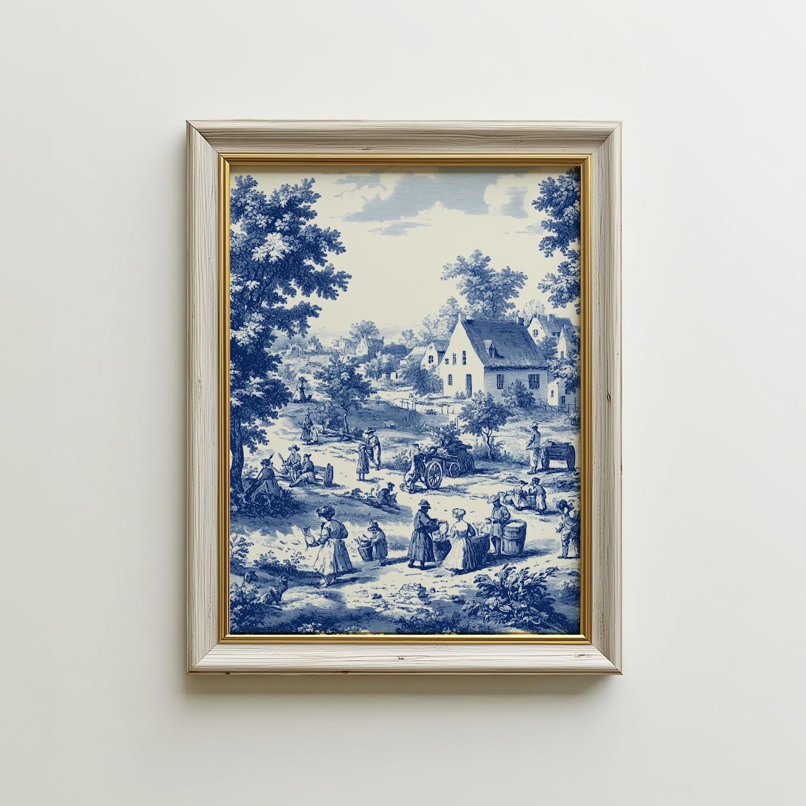Blue White Toile Pastoral Village French Country Style Art Poster