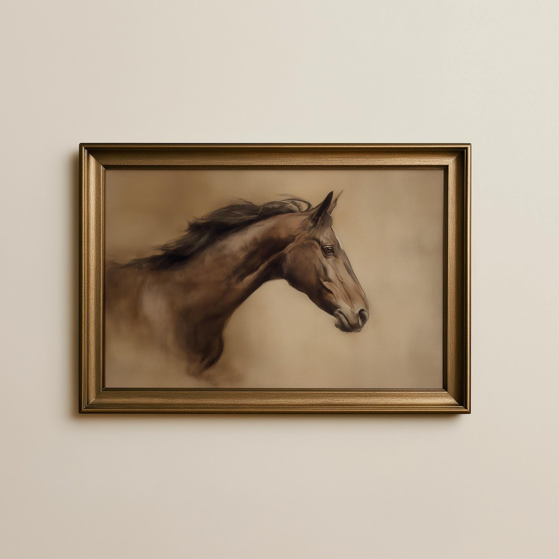 Chestnut Horse Head Profile Classic Equine Oil Painting Art Poster