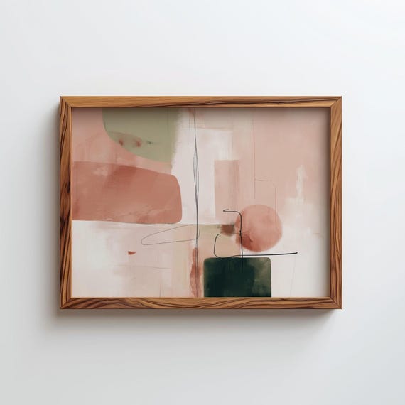 Abstract Contemporary Oil Painting Pink And Green Modern Wall Art Digital Download