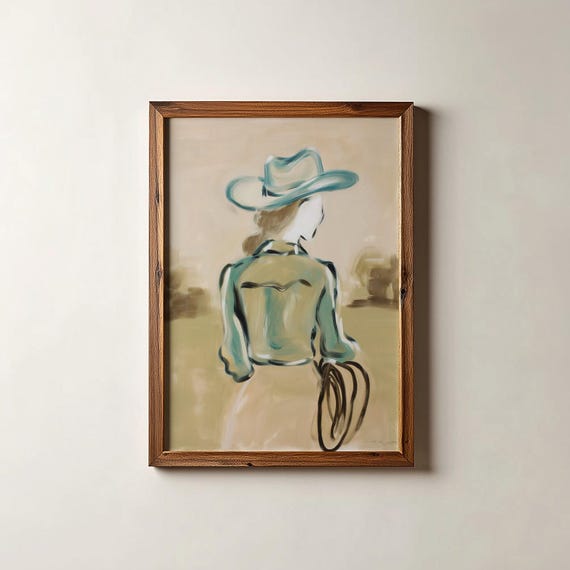 Modern Cowgirl Art Print Pink Western Style Decor Digital Download