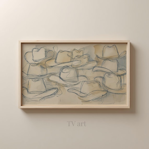 Neutral Cowboy Hats Line Art Sketch Minimalist Western Decor Poster