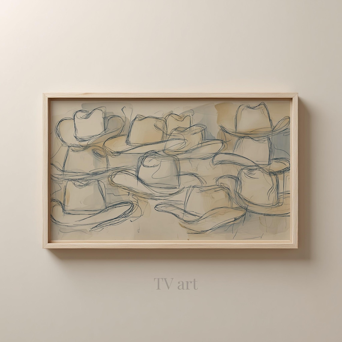 Neutral Cowboy Hats Line Art Sketch Minimalist Western Decor Poster