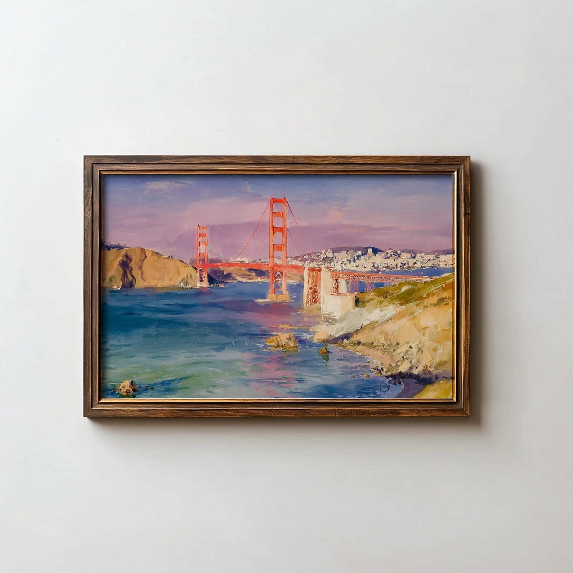 Golden Gate Bridge Watercolor Sunset San Francisco Bay Art Poster
