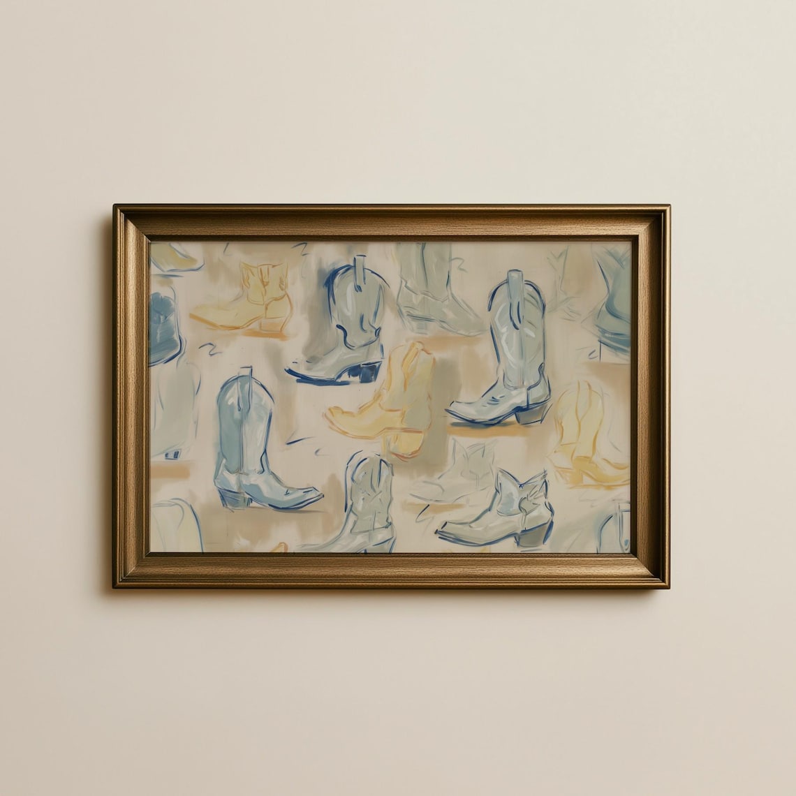 Cowboy Boots Western Pastel Sketch Painting Modern Country Farm Poster