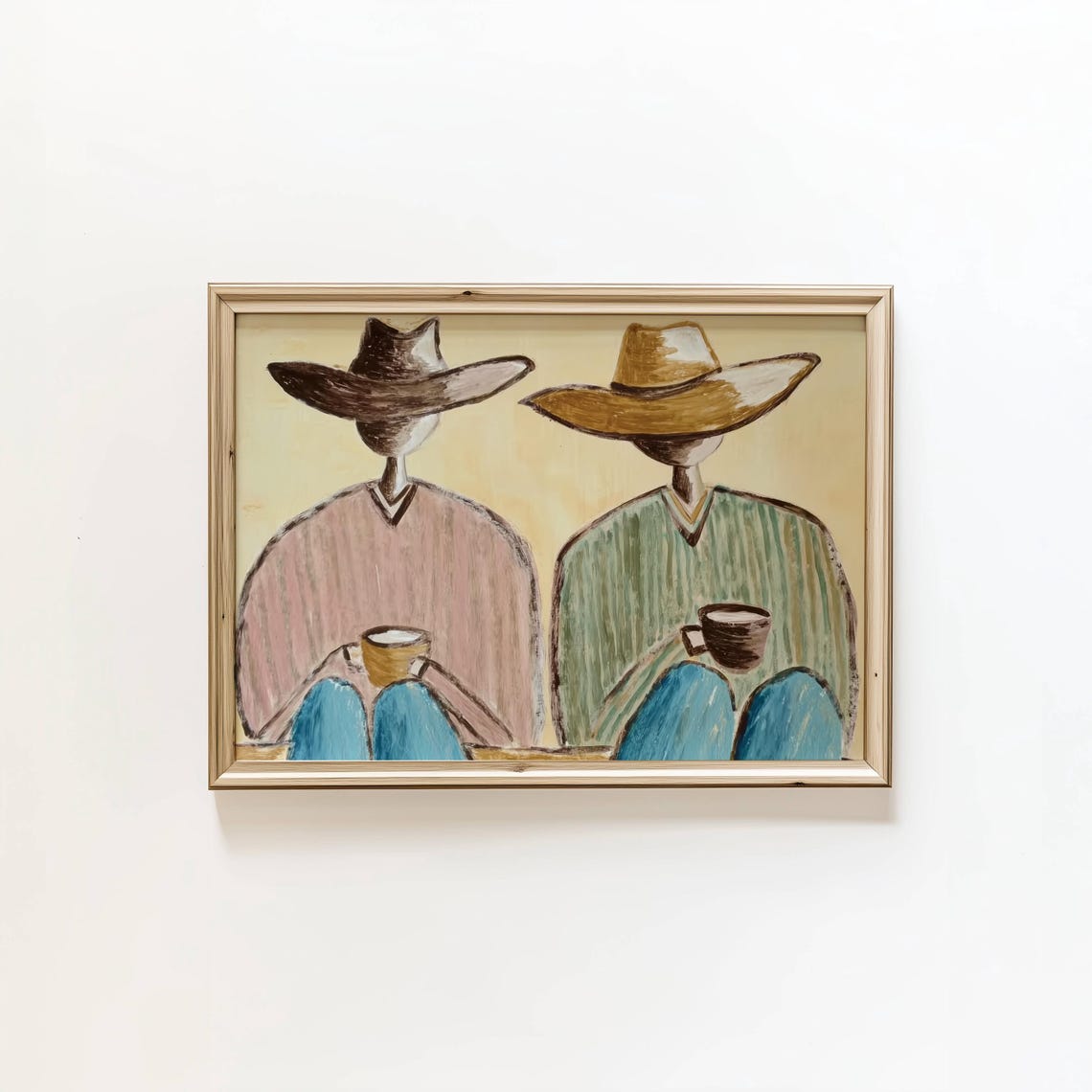 Cowboy Coffee Folk Art Print Western Hats Rustic Kitchen Decor