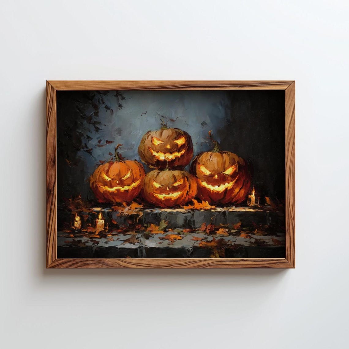 Pumpkins Print Fall Landscape Art Cottagecore Autumn Wall Digital Download