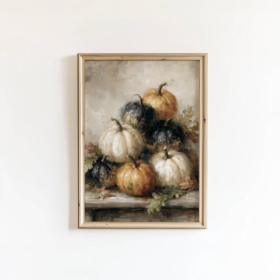 Moody Pumpkins Fall Still Life Art Print Dark Academia Autumn Decor