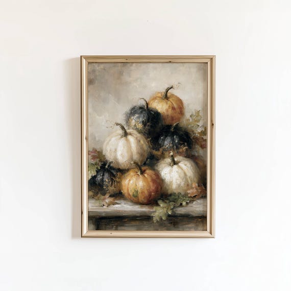 Pumpkins Print Moody Dark Academia Fall Art Cottagecore Autumn Wall Digital Download
