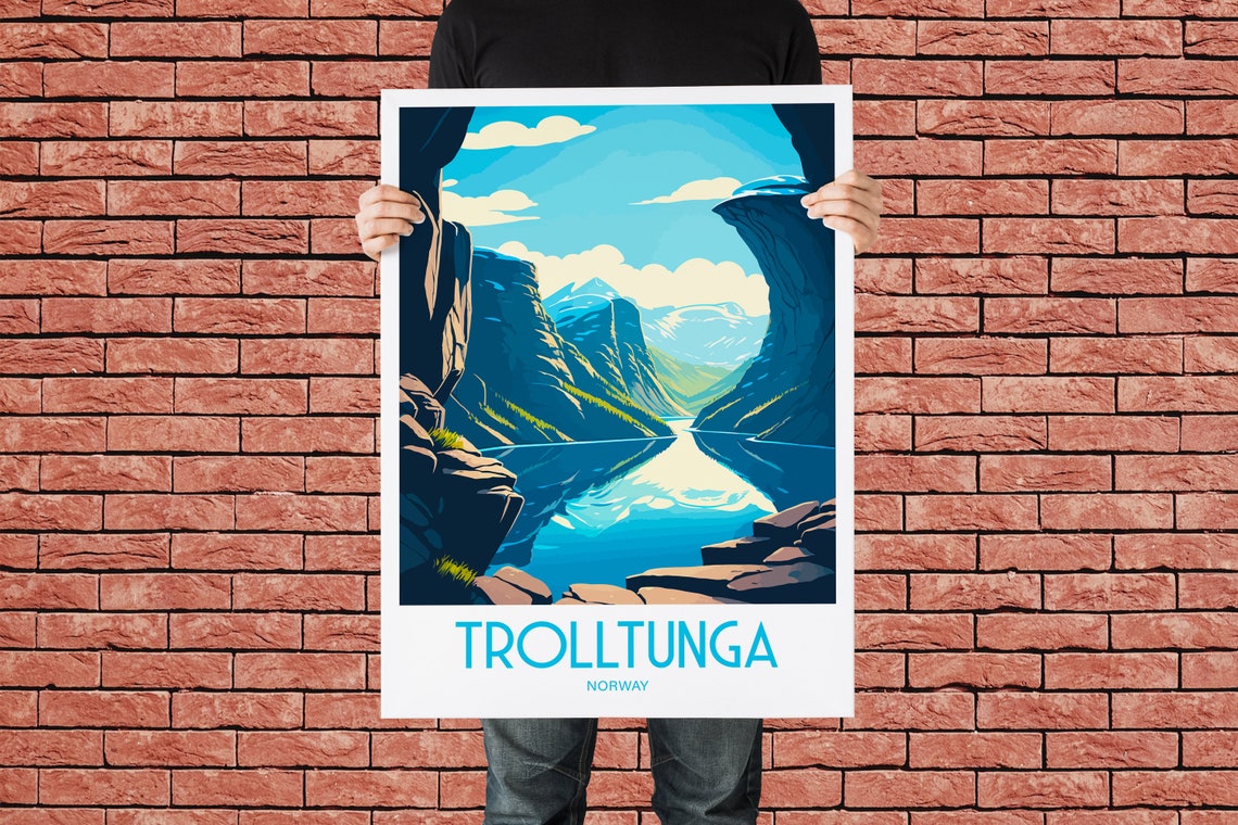 Trolltunga Norway Rock Ledge Mirrored Fjord Peaks Travel Poster - Image 2