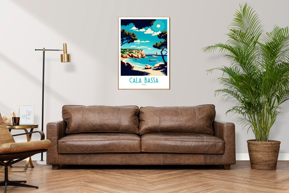 Cala Bassa Ibiza Beach Cove Pine Trees Turquoise Travel Poster - Image 3