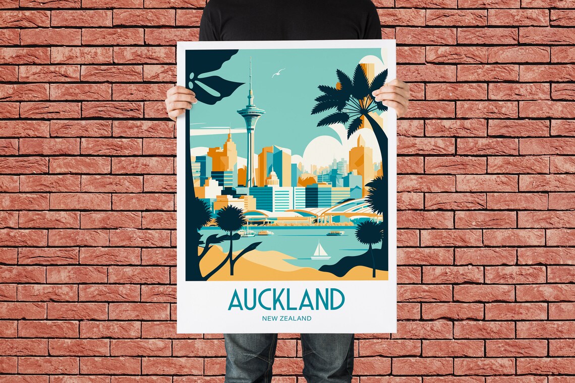 Auckland New Zealand Travel Poster, Landscape Art - Image 3