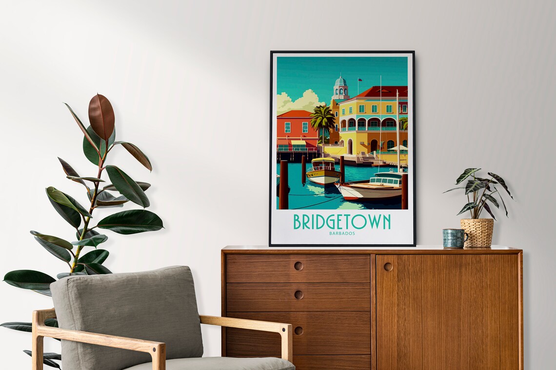 Vintage Bridgetown Barbados Travel Poster Caribbean Harbor Art - Image 4
