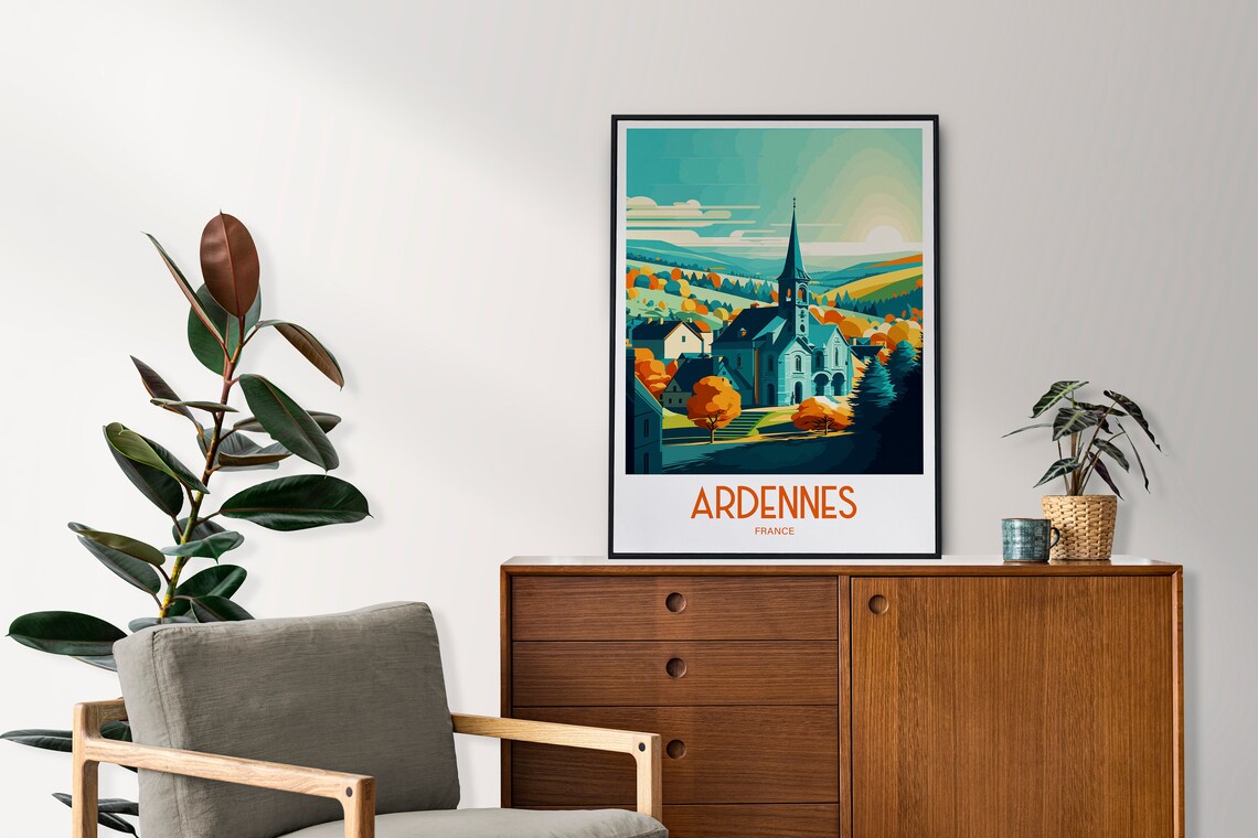 Ardennes France Autumn Village Church Countryside Travel Poster - Image 4