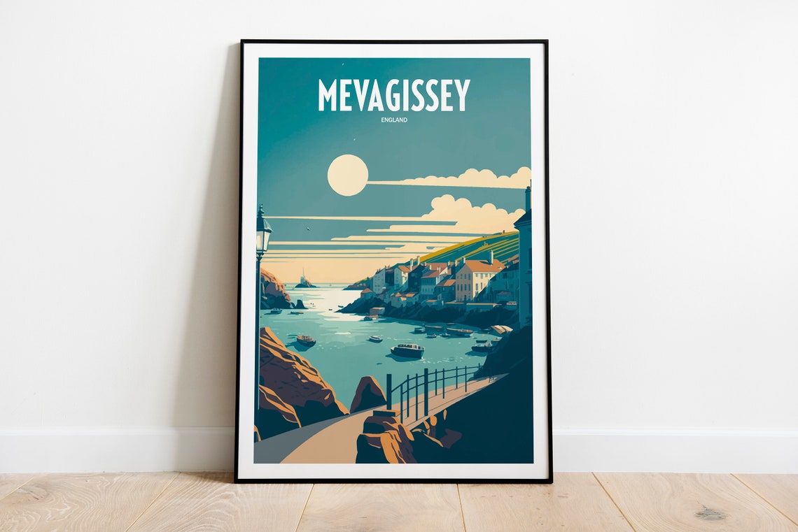 Mevagissey Travel Print Mevagissey Travel Art Uk Travel Print English Travel Poster Mevagissey Village Travel Print