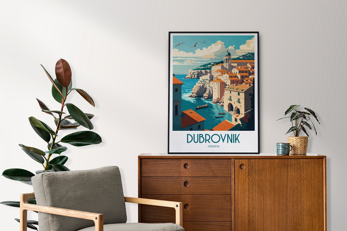 Dubrovnik Croatia Old Town Seaside Cliffs Vintage Travel Poster - Image 3