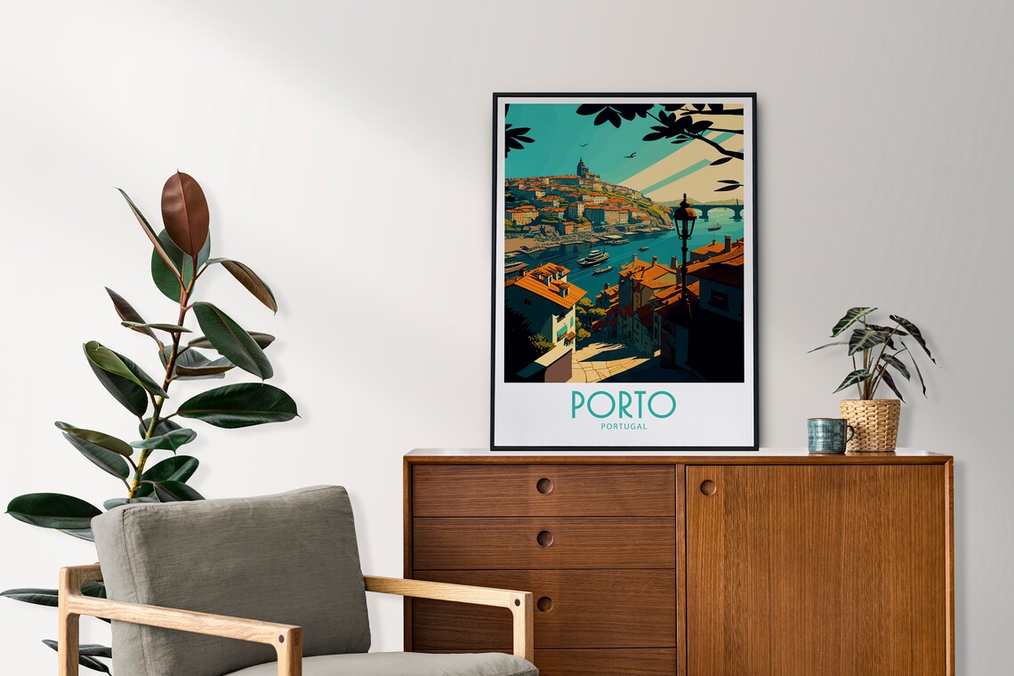 Porto Portugal Riverside Rooftops Bridge Sunset Travel Poster - Image 3