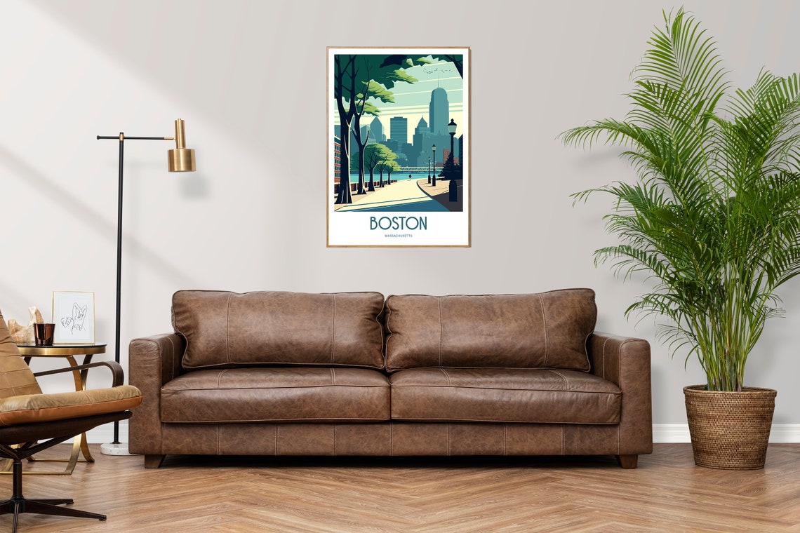 Boston Massachusetts Riverside Park Skyline Vintage Travel Poster - Image 4