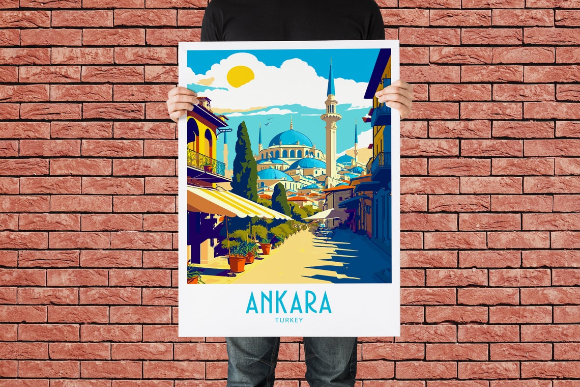 Ankara Turkey Street Cafe Mosque Domes Vintage Travel Poster - Image 2