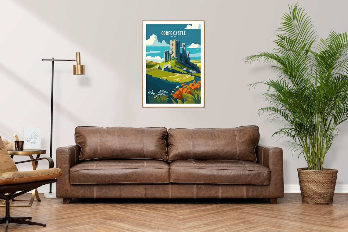 Corfe Castle England Historic Ruins Poppies Vintage Travel Poster - Image 2