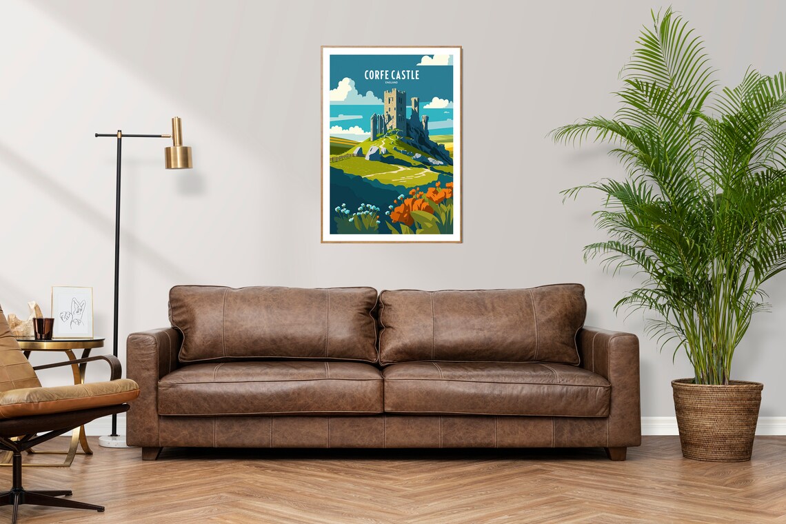 Corfe Castle Uk Travel Print Uk Landmark Travel Art Corfe Castle Travel Print Dorset Landmark Corfe Castle Travel Poster - Image 2