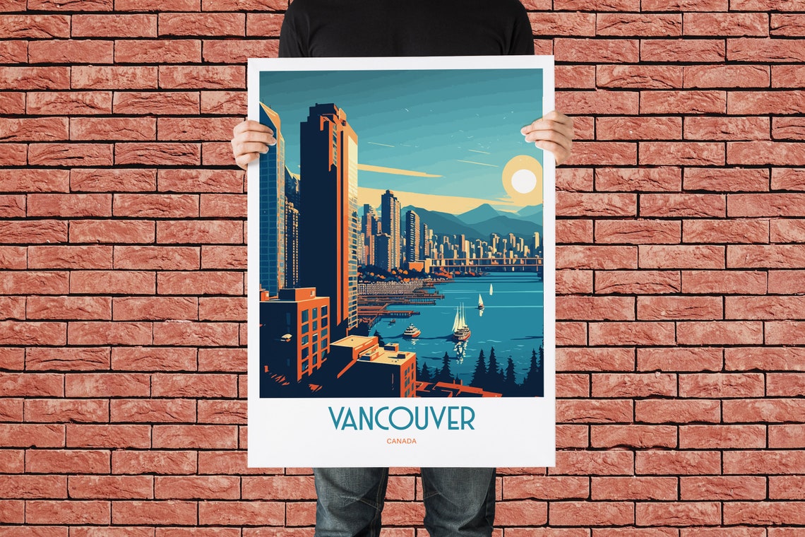 Vancouver Canada Skyline Harbor Sailboats Retro Travel Poster Art - Image 2