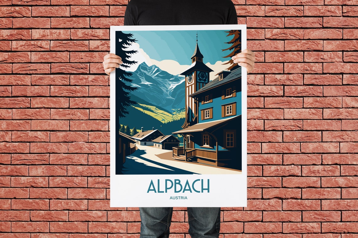 Alpbach Austria Alpine Village Clock Tower Vintage Travel Poster - Image 2