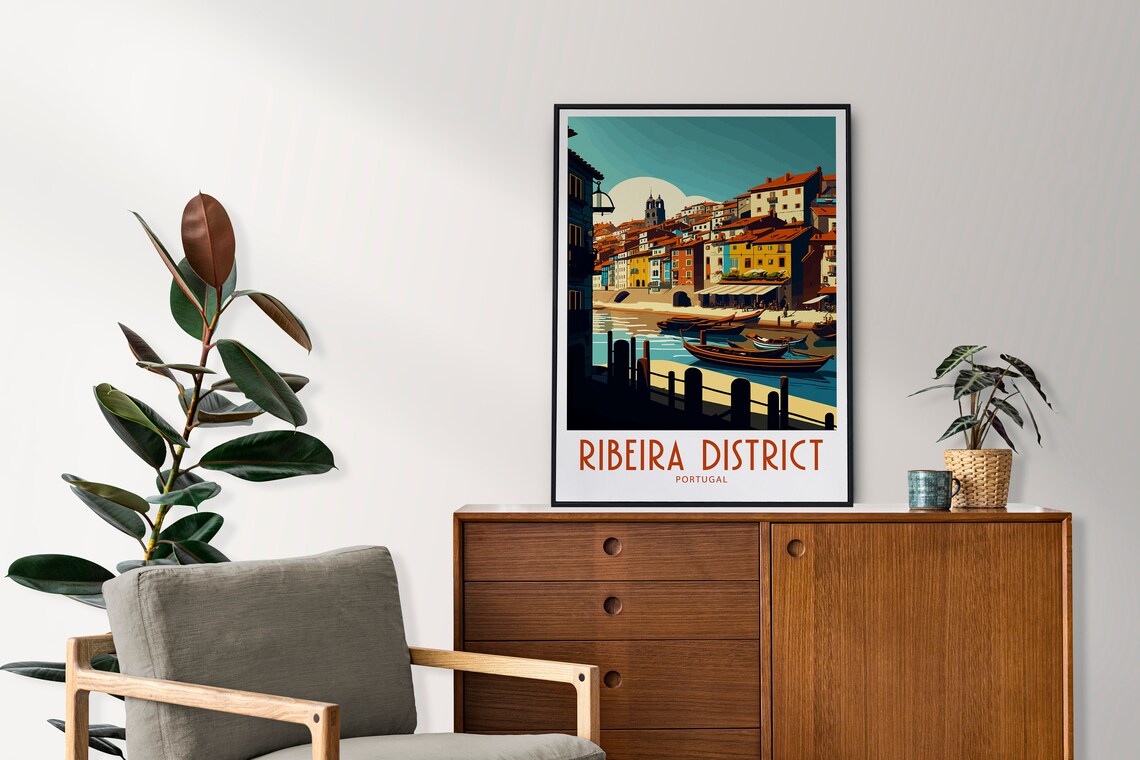 Ribeira District Portugal Waterfront Boats Vintage Travel Poster - Image 4